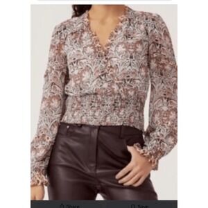 Anthropologie Printed Ruffle Smocked‎ Blouse Size Small